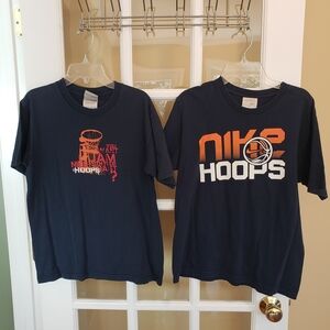 2-Nike Kids' Navy and Orange Hoops Tees Size: M (10-12)